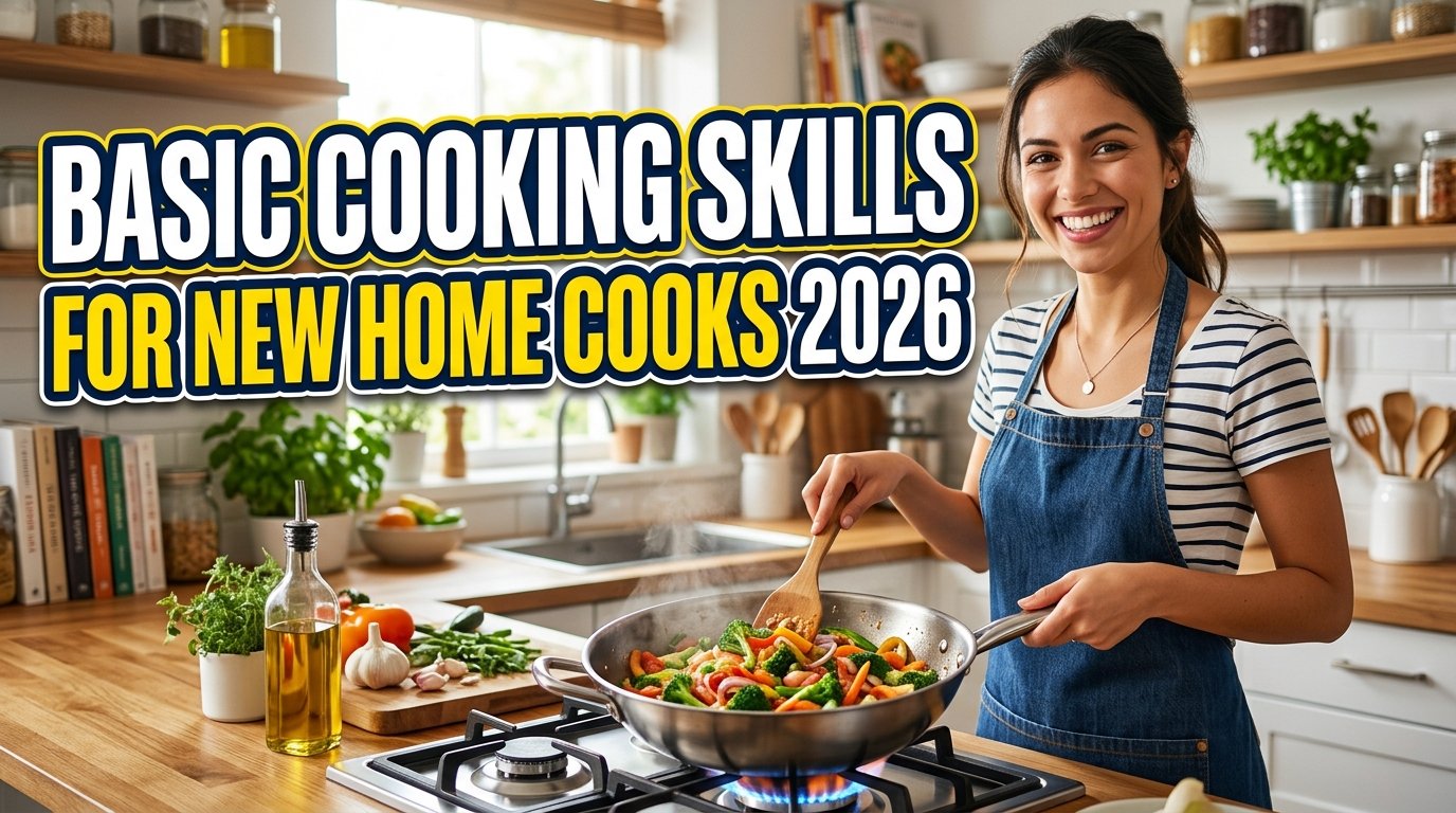 New home cook learning basic cooking skills in a clean and organized kitchen environment.